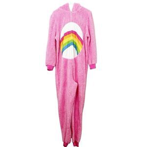 Care Bears Pink Adult Pajamas One Piece Cheer Bear Halloween Costume Size XL